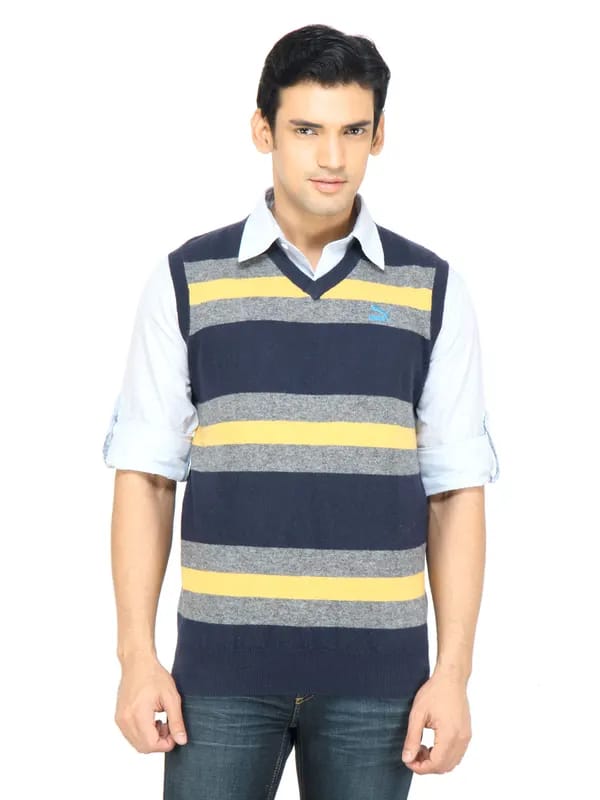 Puma Men Striped Navy Blue Sweater