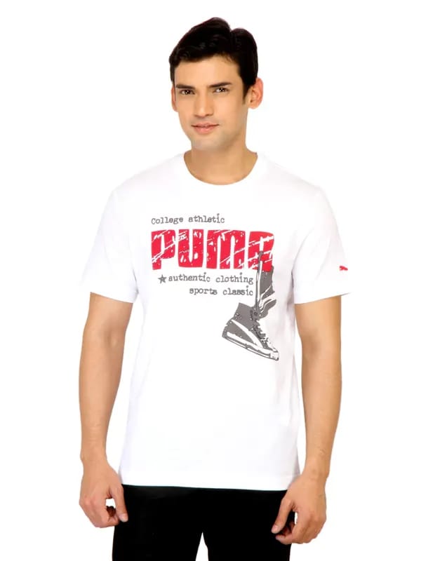 Puma Men College Athletic White Tshirt