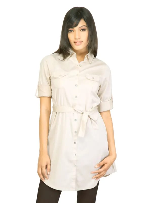 Arrow Woman Solid Cream Dress