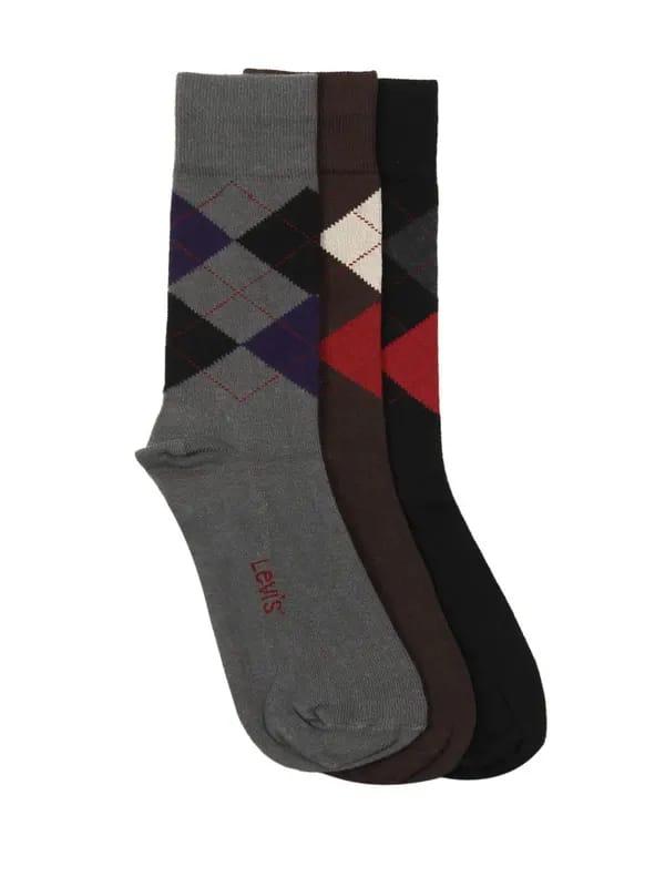 Levis Men Argyle Flat Knit Crew Pack of 3 Socks