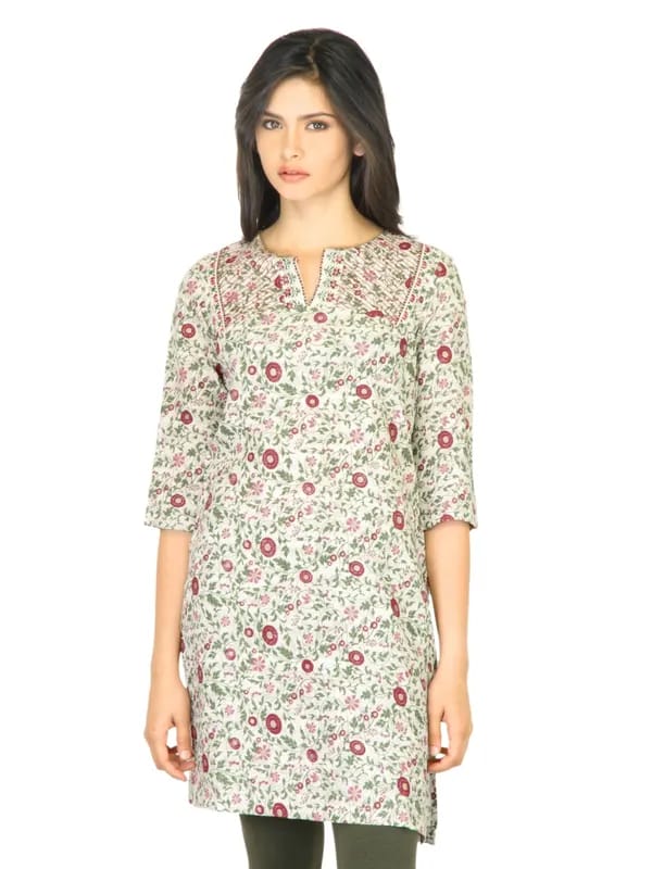 W Women Floral Print Green Kurta