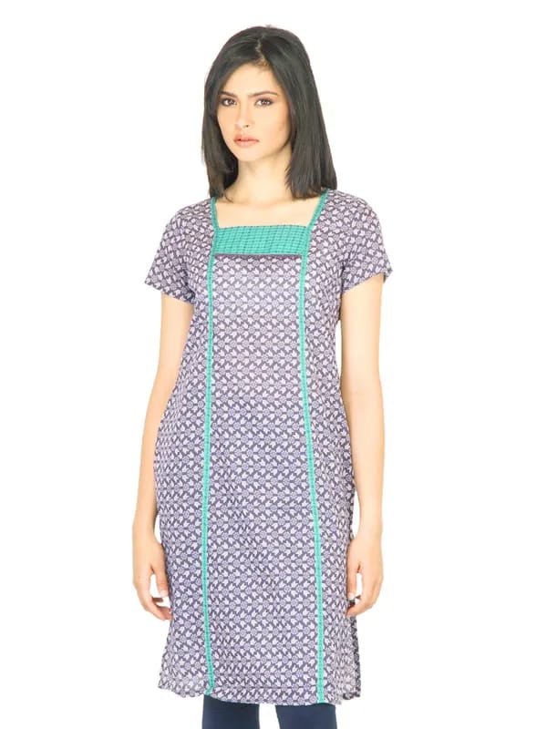 W Women Small Flower Pattern Purple Kurta