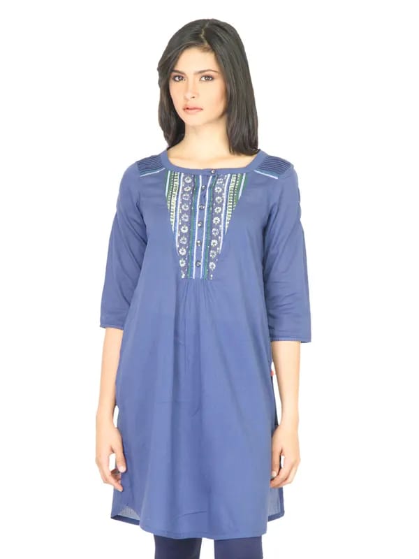 W Women Gathered Design Navy Blue Kurti