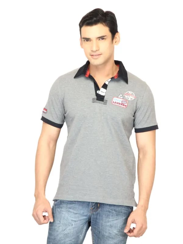 United Colors of Benetton Men Grey Polo Tshirt