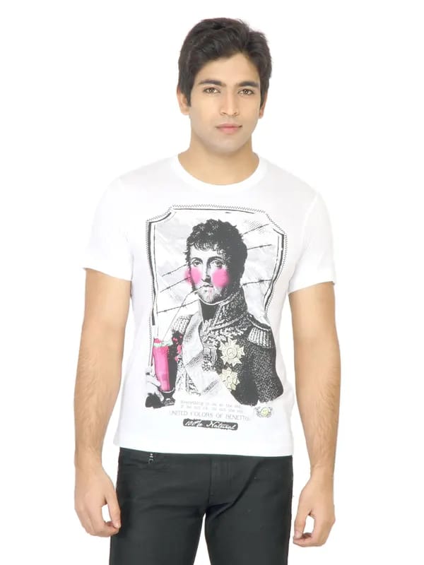 United Colors of Benetton Men Printed White TShirt