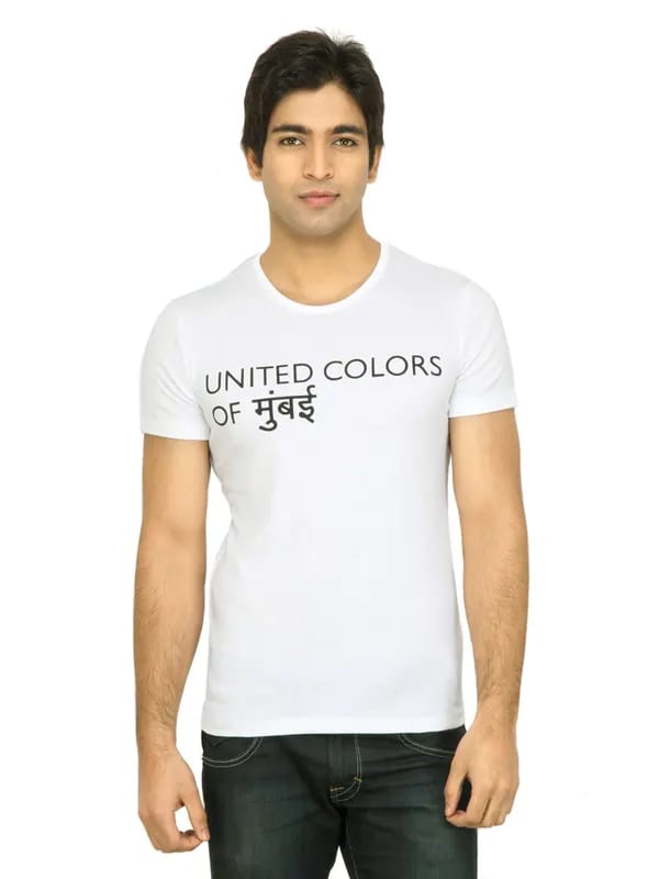 United Colors of Benetton Men Printed White Tshirt
