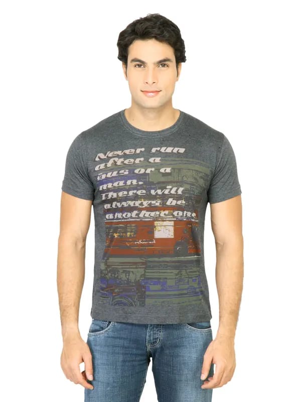 United Colors of Benetton Men Printed Grey TShirt