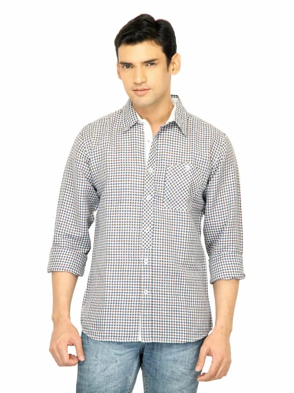 United Colors of Benetton Men Check White Shirt