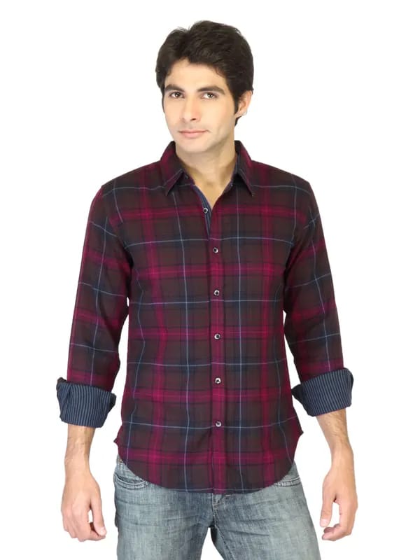 United Colors Of Benetton Men Maroon Check Shirt