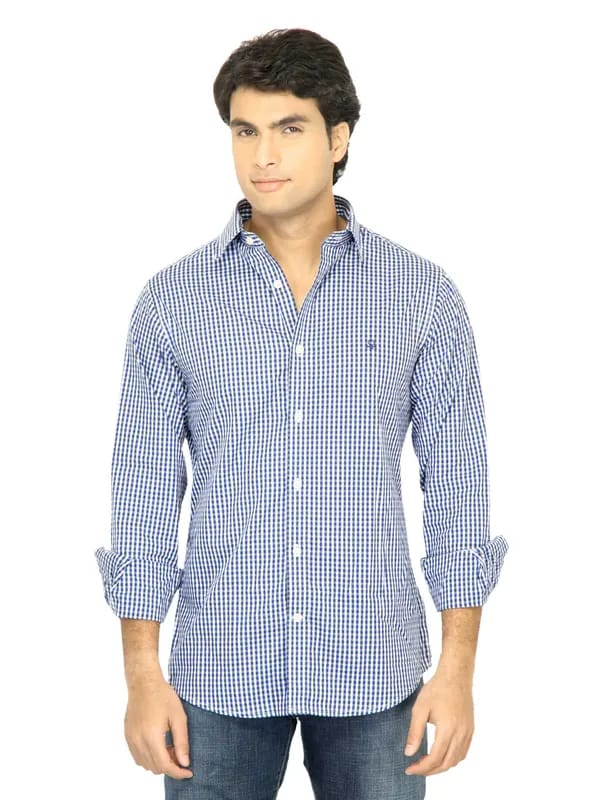 United Colors of Benetton Men Check Blue Shirt