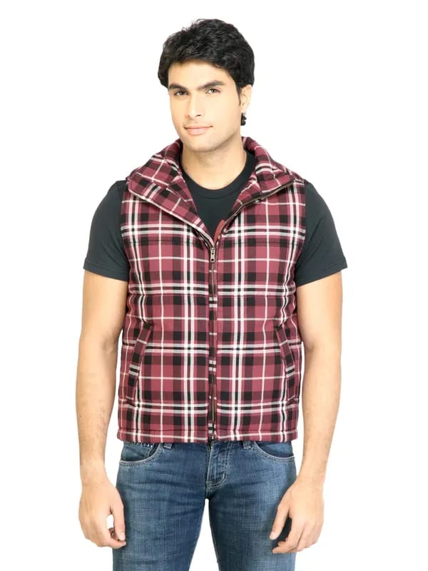 United Colors of Benetton Men Check Maroon Jacket