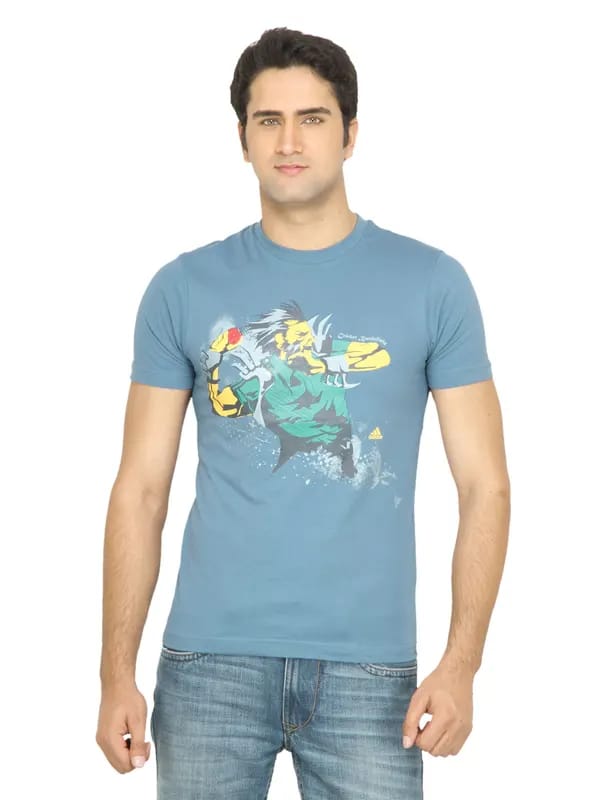 ADIDAS Men Printed Blue Tshirt