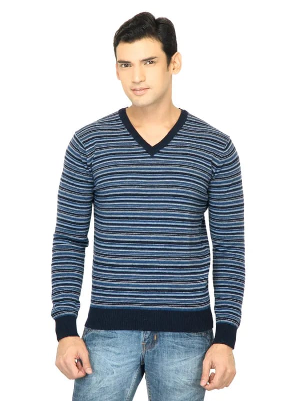 United Colors of Benetton Men Stripes Blue Sweater