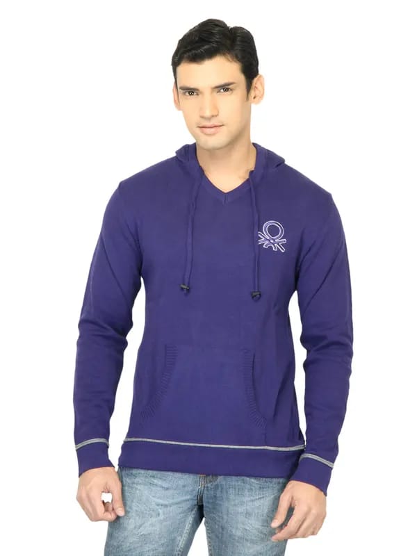 United Colors of Benetton Men Solid Blue Sweater