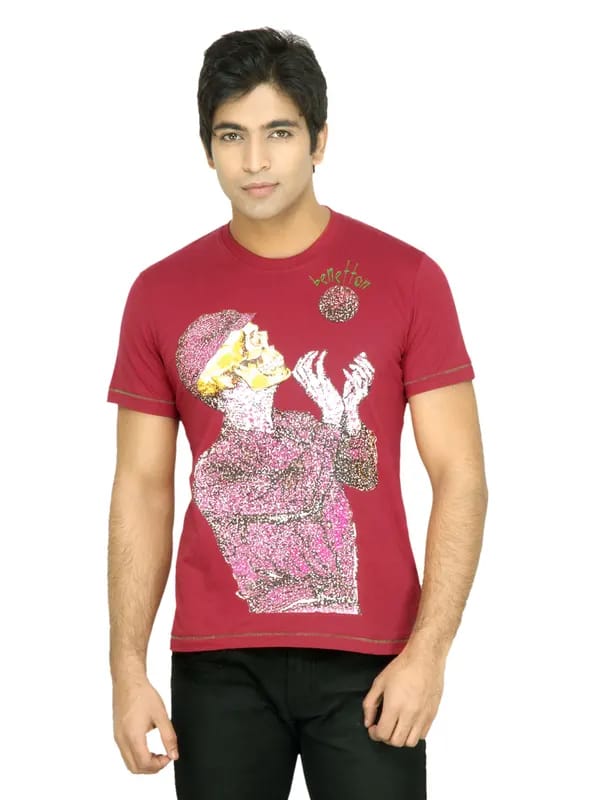 United Colors of Benetton Men Printed Red T-shirt