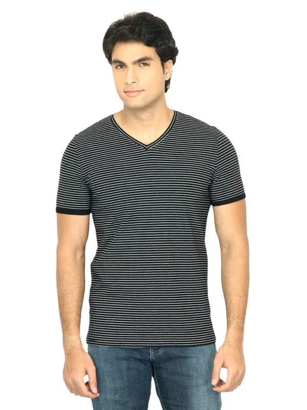 United Colors of Benetton Men Stripes Black Tshirt