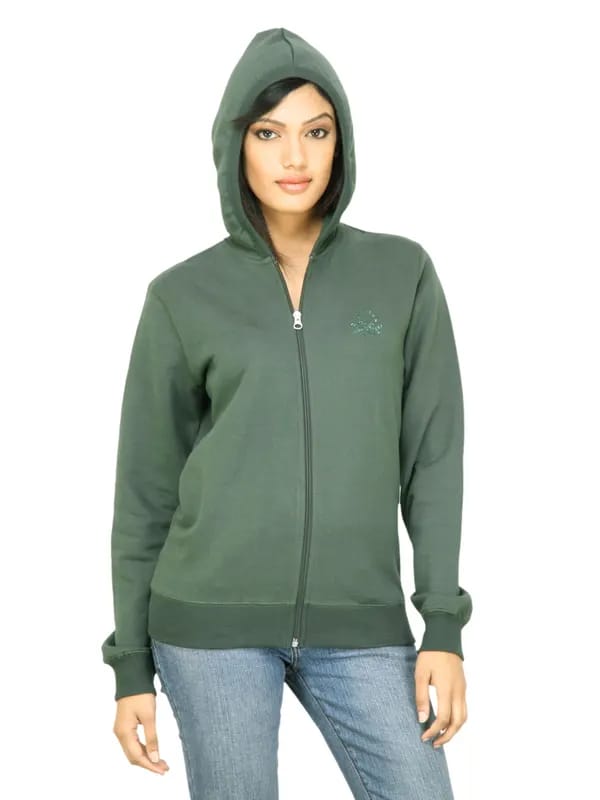 United Colors of Benetton Women Solid Olive Sweatshirt