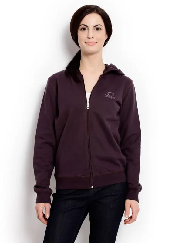 United Colors of Benetton Women Solid Purple Sweatshirt