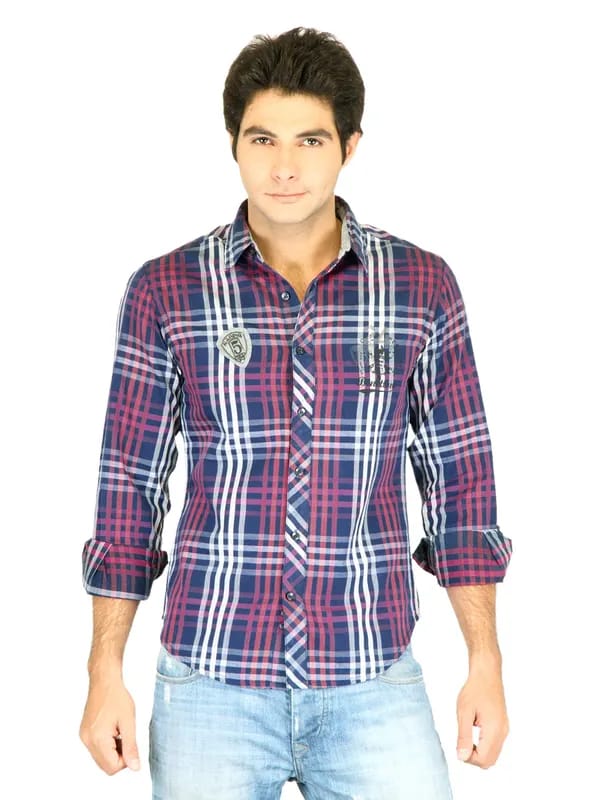 United Colors of Benetton Men Navy Blue Check Shirt
