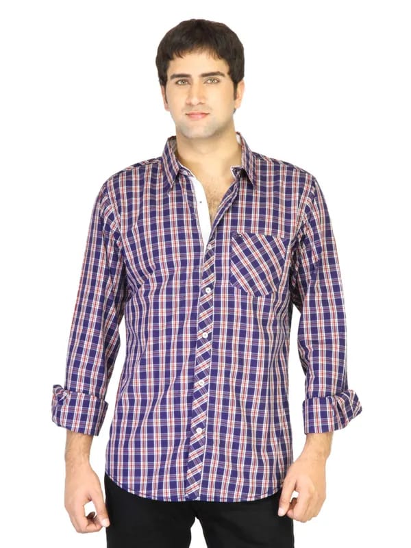 United Colors of Benetton Men Navy Blue Check Shirt