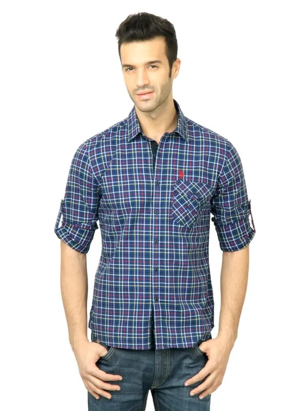 U.S. Polo Assn. Men Check Navy Blue Shirt