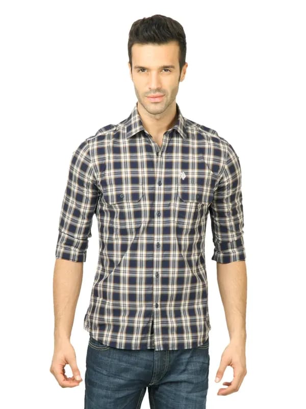 U.S. Polo Assn. Men Check Navy Blue Shirt