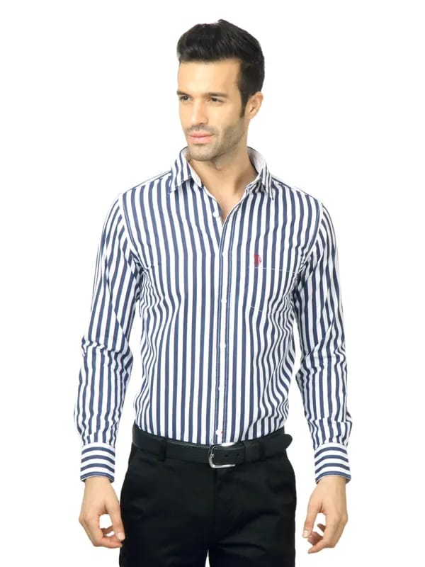 U.S. Polo Assn. Men Striped Navy Blue Shirt