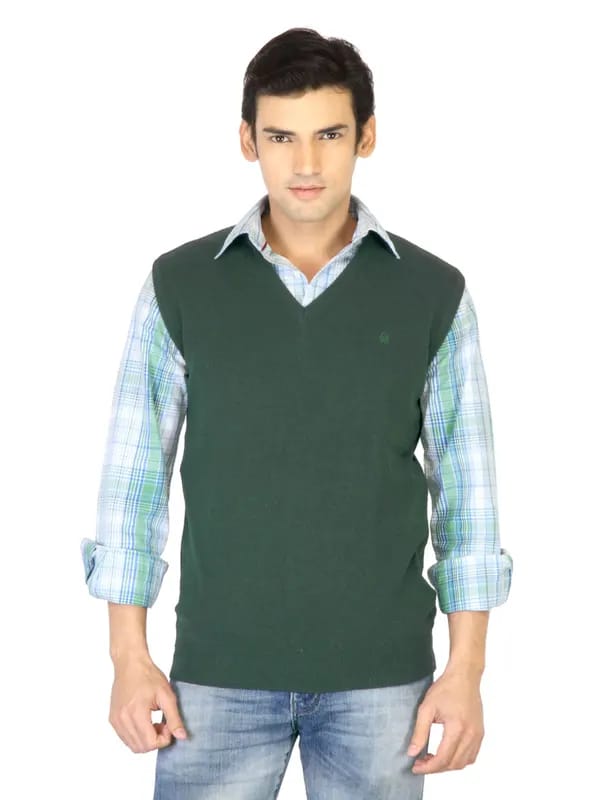 United Colors of Benetton Men Solid Green Sweater