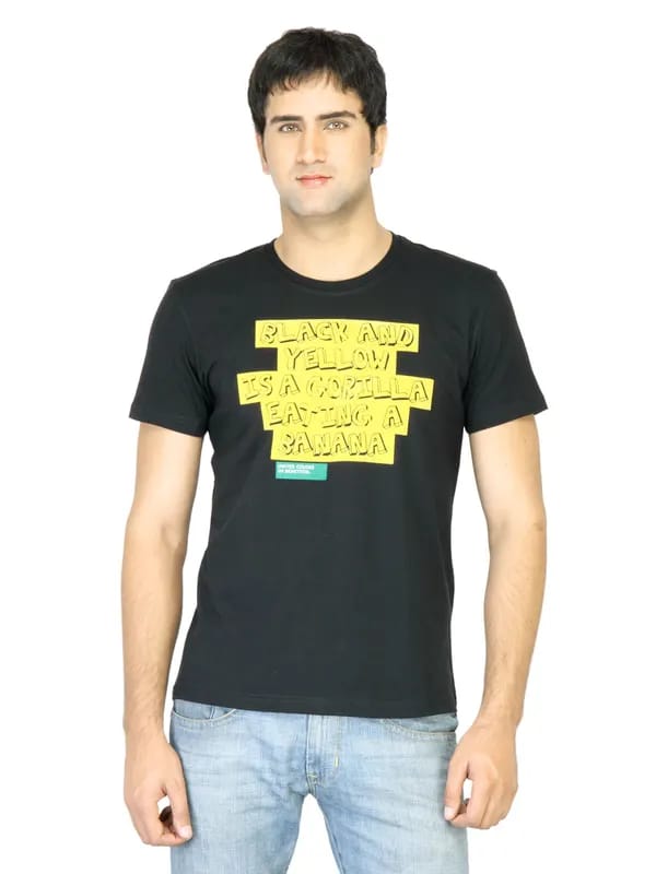 United Colors of Benetton Men Black Printed T-shirt