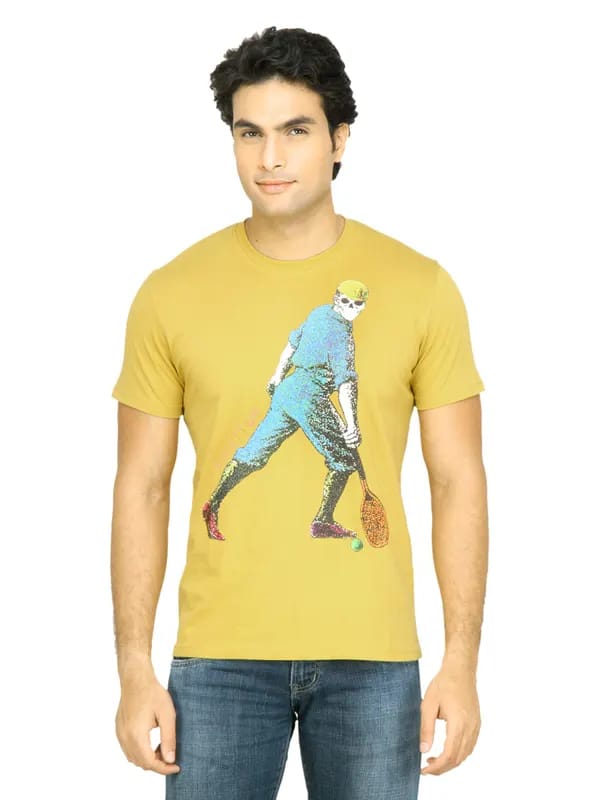 United Colors of Benetton Men Printed Yellow TShirt