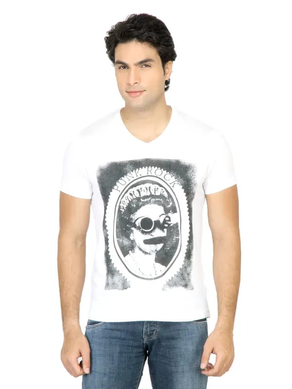 United Colors of Benetton Men Printed White TShirt