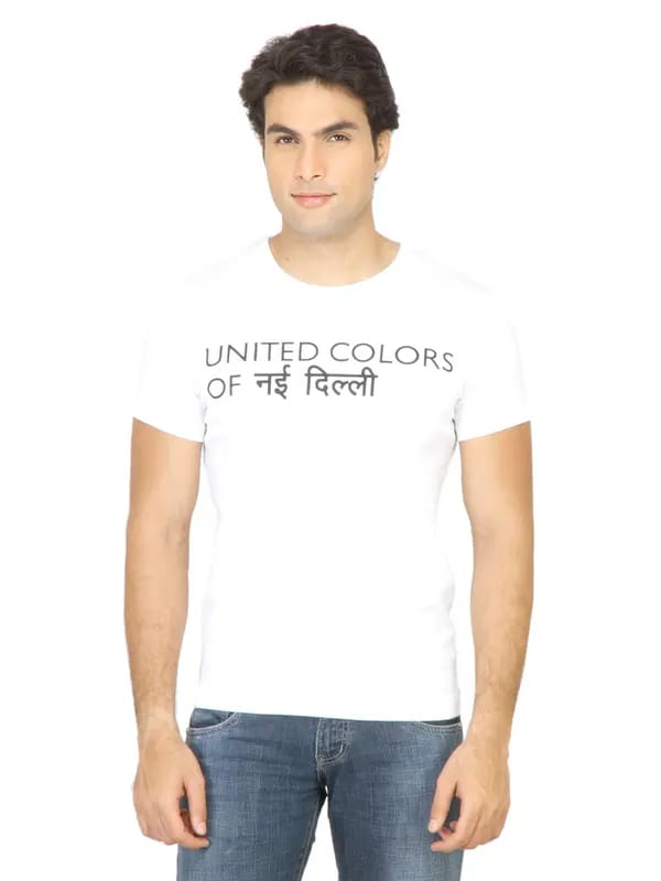 United Colors of Benetton Men Printed White TShirt