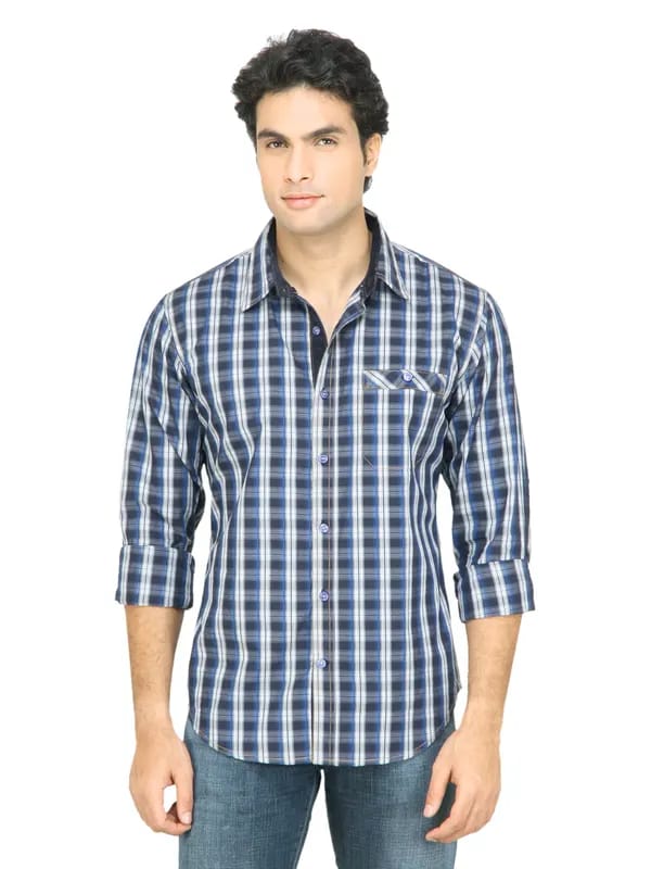 United Colors of Benetton Men Check Blue Shirt