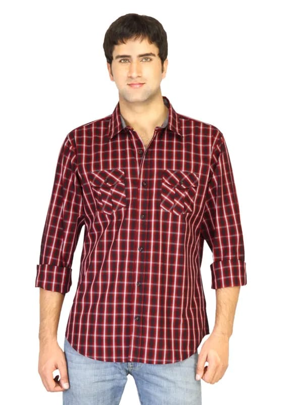 United Colors of Benetton Men Red Check Shirt
