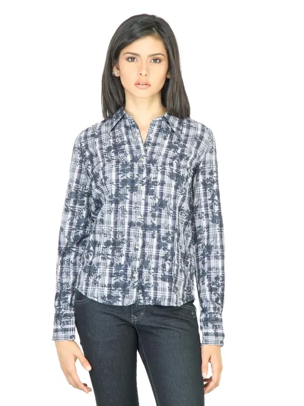 Wrangler Women Flower Navy Blue Shirt