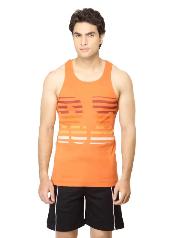 Facit Men Printed Orange Innerwear Vest