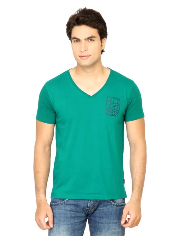Lee Men Solid Green Tshirt