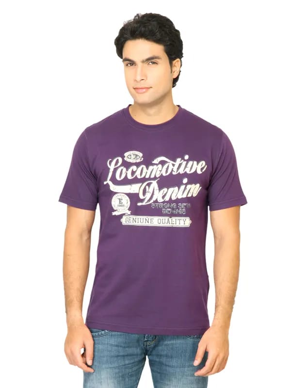 Locomotive Men Printed Purple Tshirt
