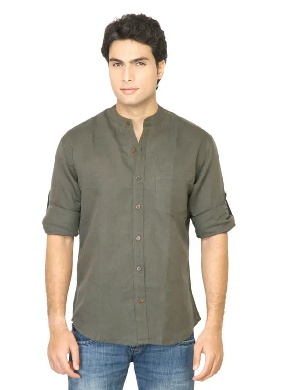 Mother Earth Men Solid Olive Shirt