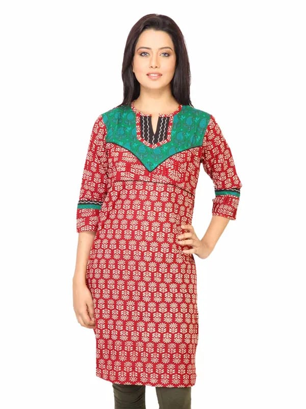 Mother Earth Women Printed Red Kurta