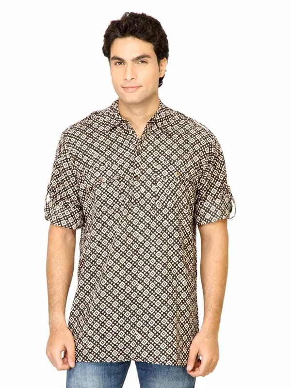 Mother Earth Men Printed Black Kurta