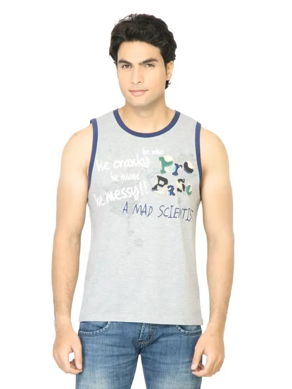 Probase Men Printed Grey Tshirt