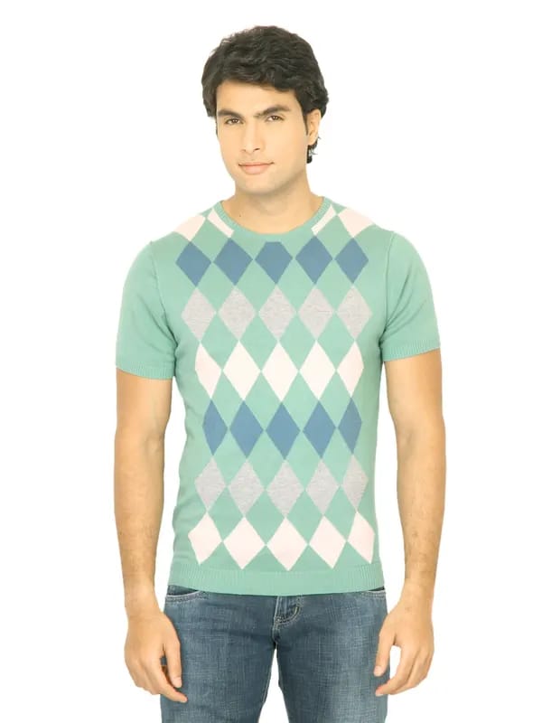 United Colors of Benetton Men Check Green Tshirt