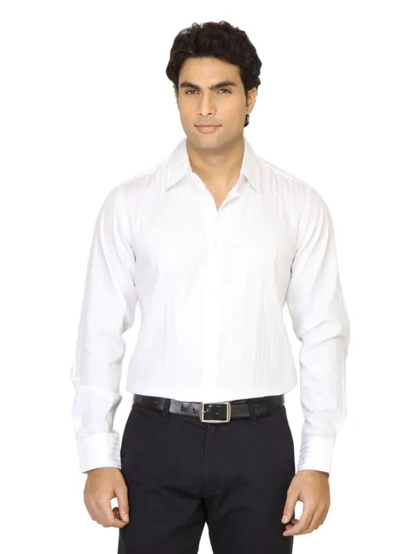 United Colors of Benetton Men Self Stripes White Shirt
