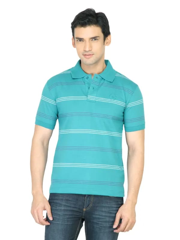 Classic Polo Men Striped Turquoise Blue Tshirt