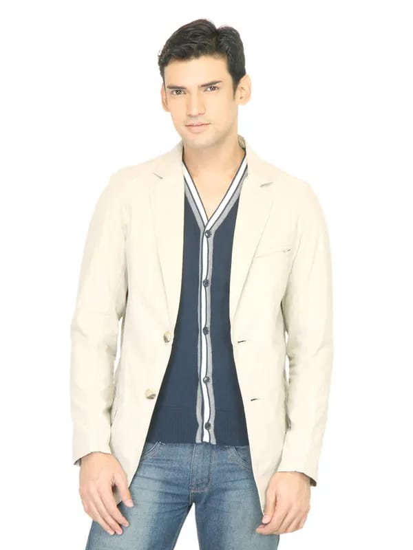 Basics Men Beige Blazer Jacket