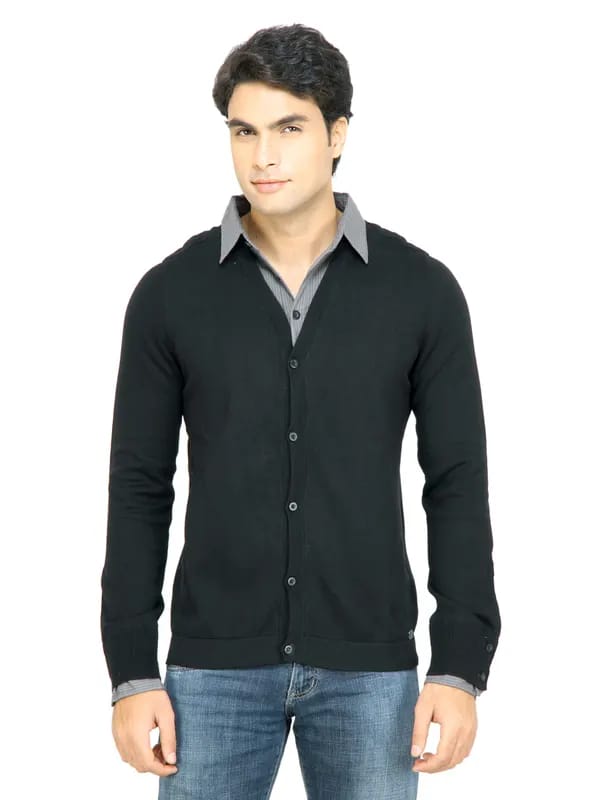 s.Oliver Men Solid Black Sweater