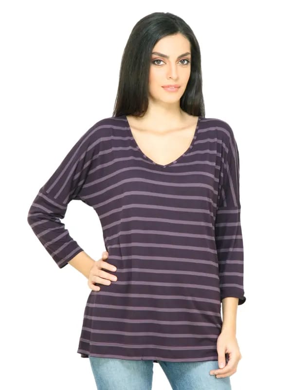 s.Oliver Women Striped Purple Tshirt