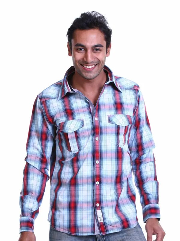 Basics Men Red & White Slim Fit Shirt