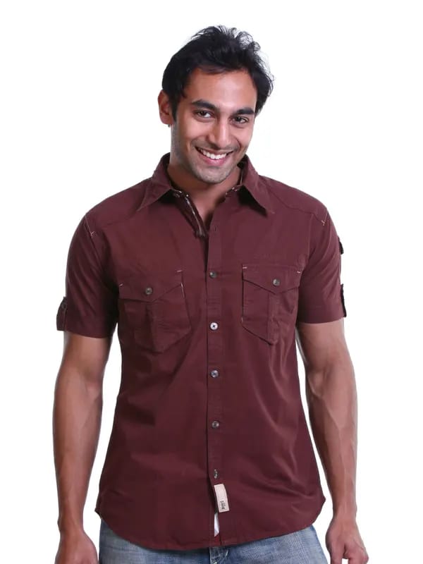 Basics Men Brown Slim Fit Shirt